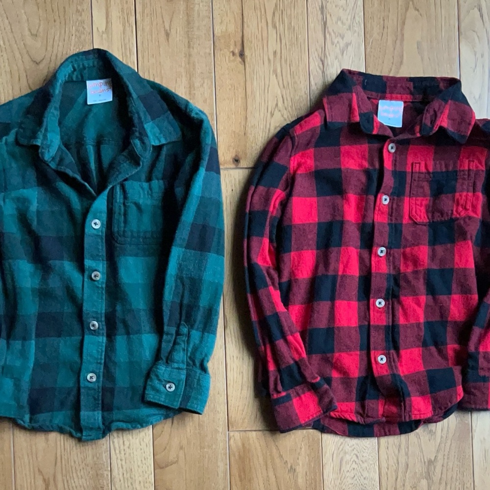 Two Jumping Beans (Size 6) Red and Green Button Down Shirts Flannel